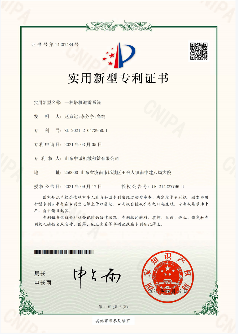 一种塔机避雷系统